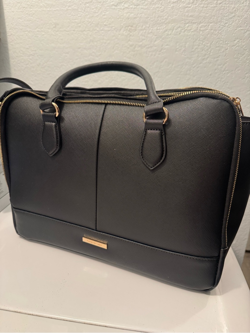 Forever New Black Laptop Satchel with Gold Accents